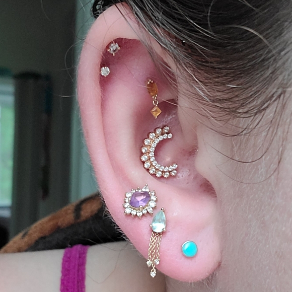 Threadless 14k yellow gold piercing end amethyst cz buddha jewelery eye candy - Picture 4 of 5